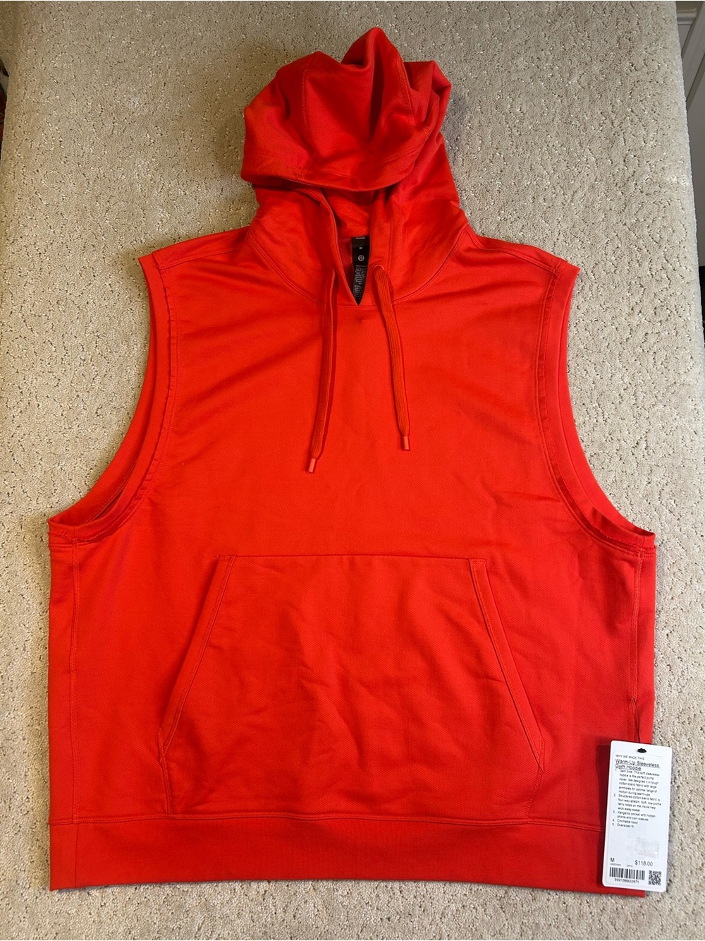 NWT Men’s Lululemon Warm-Up Sleeveless Gym Hoodie Cherry Ember Size M